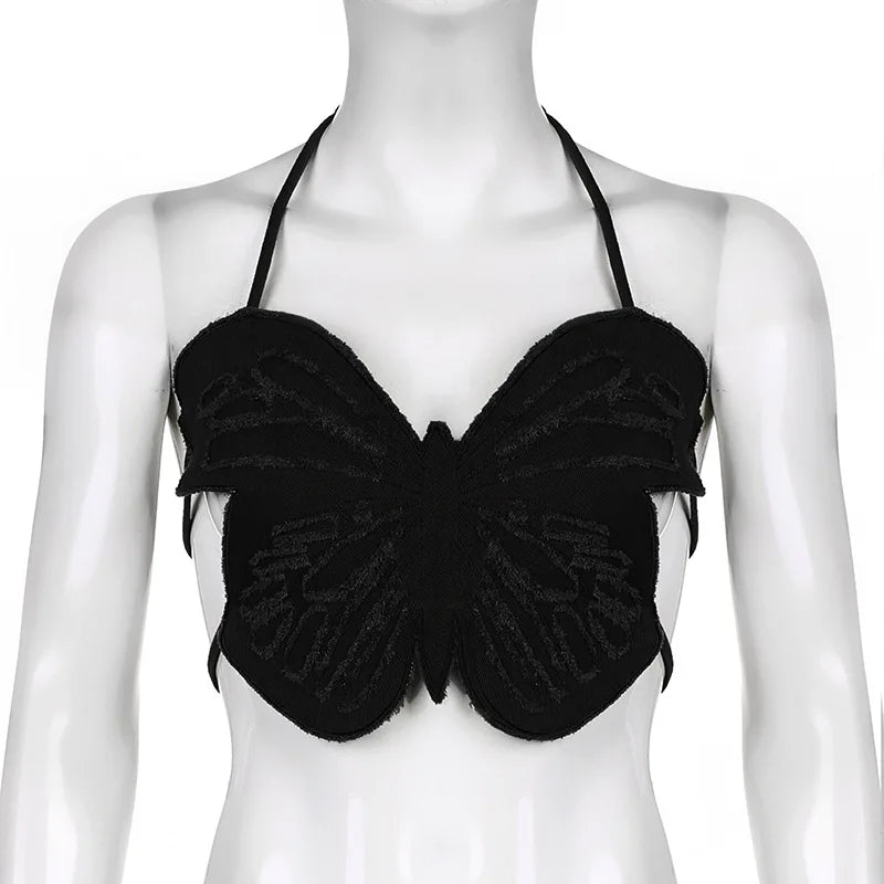 Hot Butterfly Jeans Crop Top Backless Strap Camis Sexy Lingerie Bow Bra Women Beach Mini Vest Butterfly Tank Tops Party Clubwear