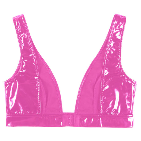 Womens Lingerie Fashion Wetlook Faux Leather Bra Sexy Wire-free No Pad Bra Top Brassiere Raves Pole Dances Costume Clubwear