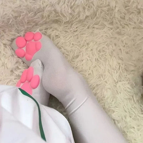 1 Pair 3D Cat Paw Meat Pad Knee High Socks, Home Floor Socks,Creative Funny Socks For Girls