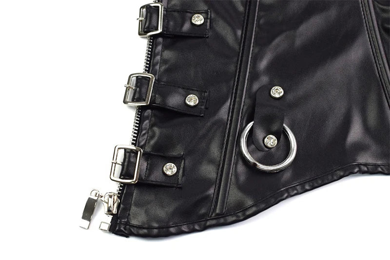 Faux Leather Harness Court Shaper Overbust Corselet Women Sexy Buckled Bustier Waist Trainer Vest Corset Overbust