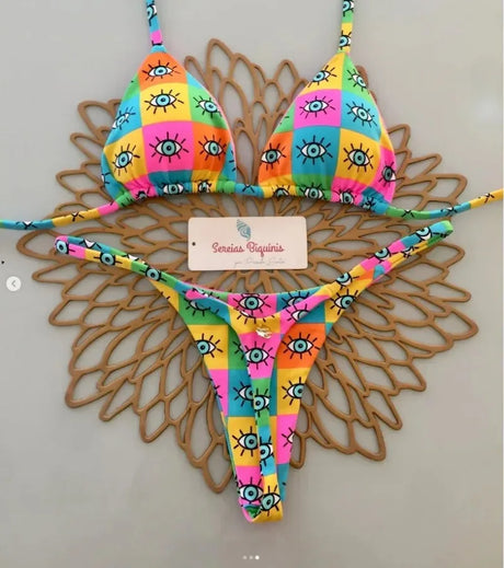 Print Sexy Bikini Sets Halter Lace-up Tops Thongs Beach Style Bathing Suit Y2k Swimsuits Women Beachwear Купальник Женский