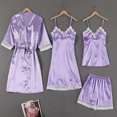 Sleepwear Sleep Suit Sexy Womens Lace Pajamas Sets V-Neck Satin Pijamas Intimate Lingerie Spring Nightwear Home Wear PJS