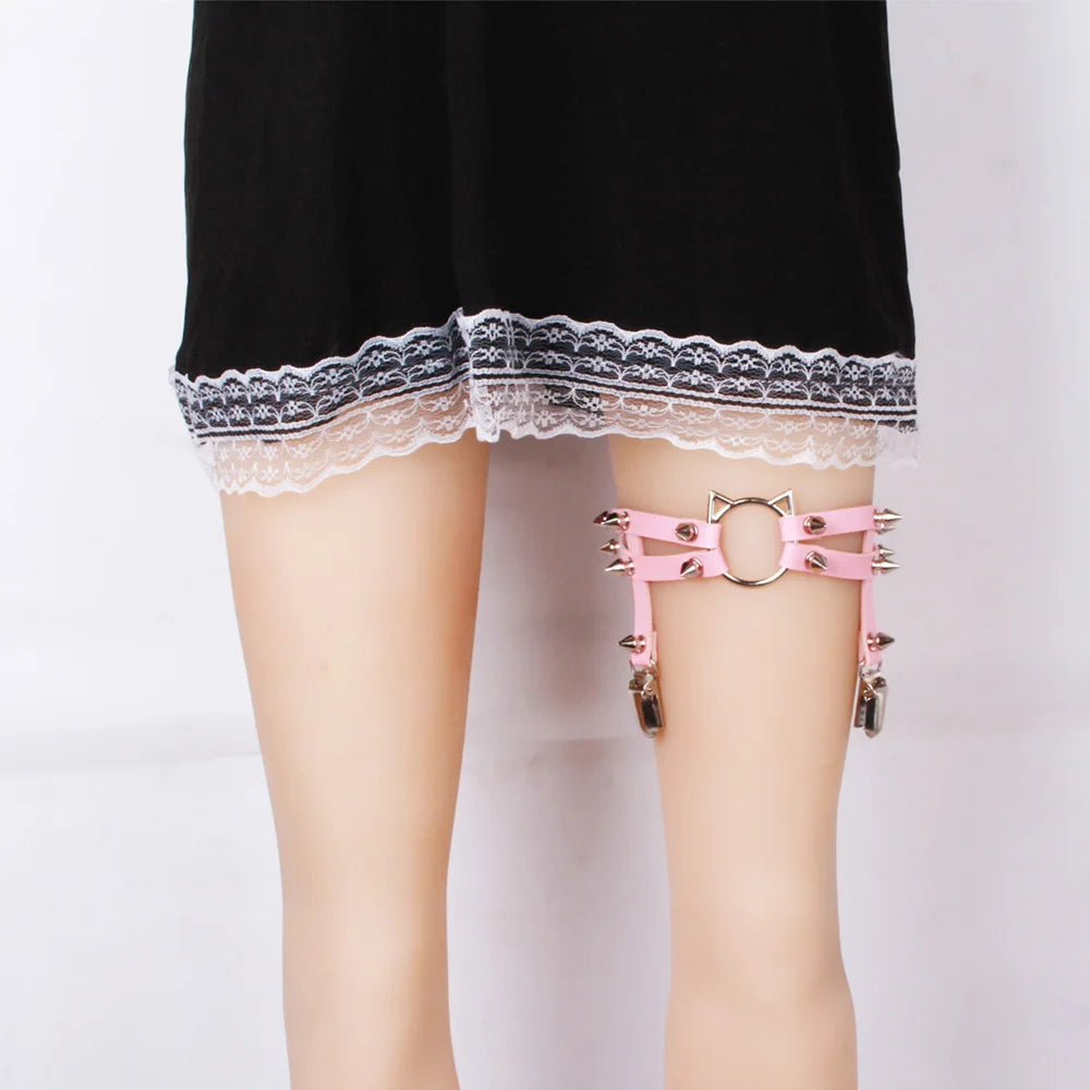 Sexy Leather Spike Garter Belt Elastic Leg Anklet Girl Women Harness Goth Rock Gothic Rivet Punk Cat Thigh Garter