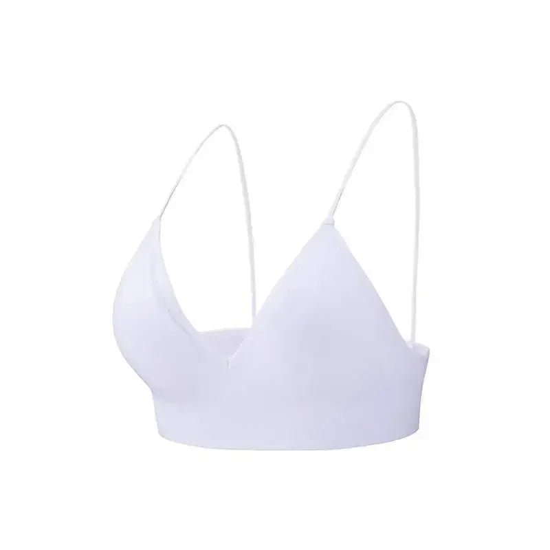V Neck Seamless Triangle Cup Bra Camisole Underwear Wrapped Chest Women S M L Breathable Gather Up Sports Fitness Yoga Casual
