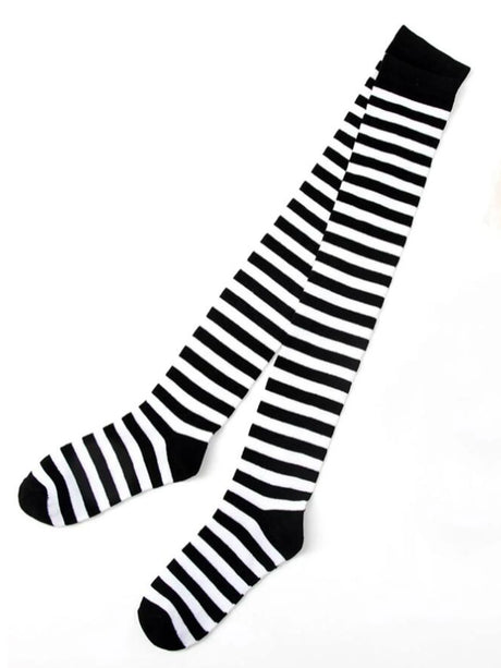 1/6 Pairs Women's Striped Stocking Japanese Over Knee Socks Fashion Women Keep Warm Slim Long Socks Black White Striped Hosiery