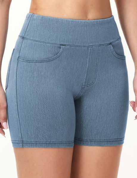 THE GYM PEOPLE Women's High Waisted Booty Lifting Denim Shorts Stretchy Pull on Jean Shorts With Pockets