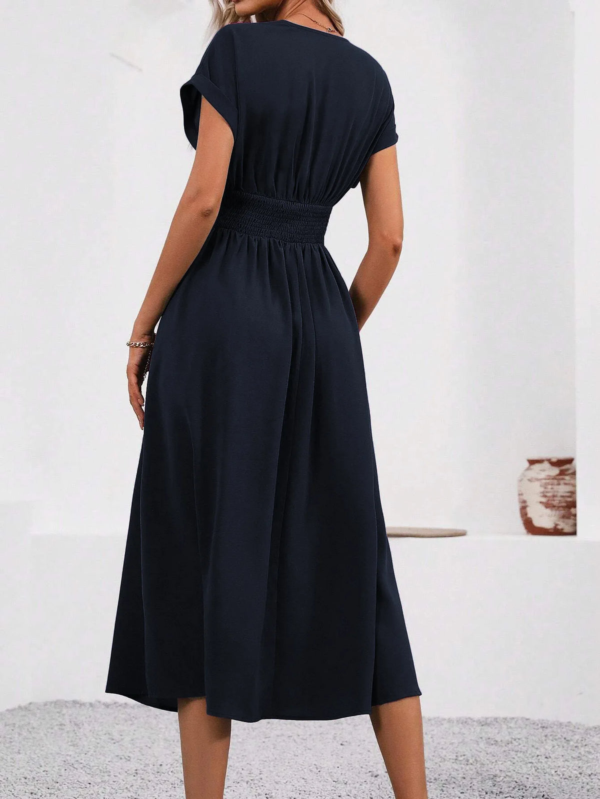 Dresses 2025 Woman Summer Solid-Color V-Neck Batwing-Sleeve Pleated Long Elegant Dress Woman Clothing Tops Skirts Y2k Clothes