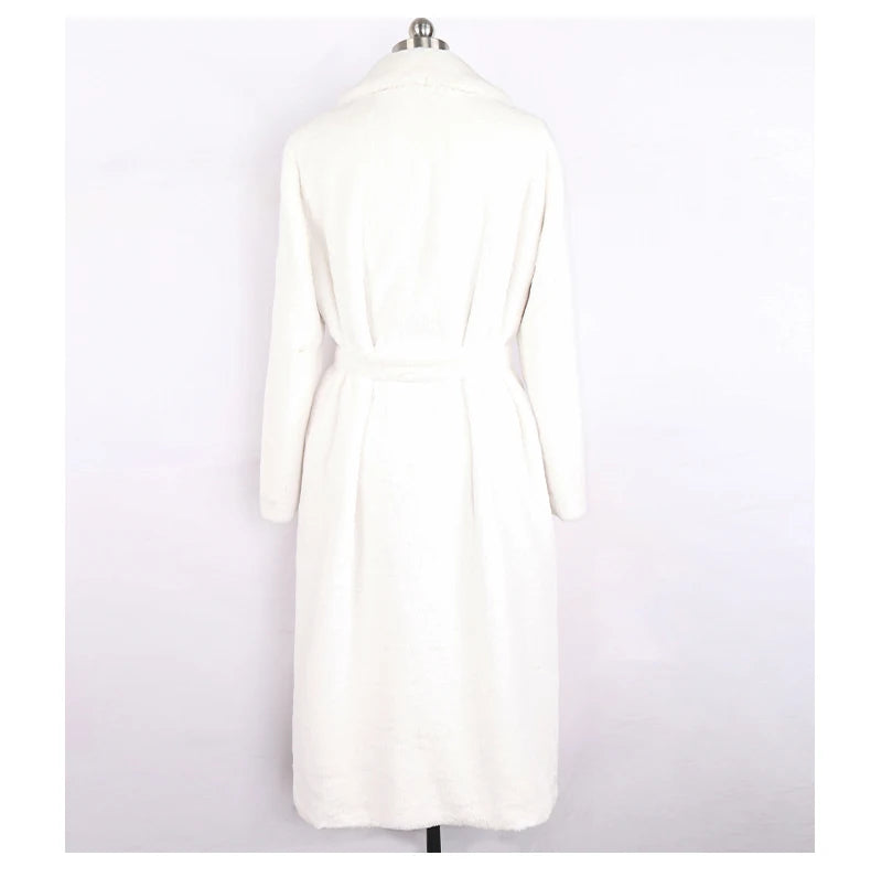 Mauroicardi Winter Long White Black Warm Thick Soft Flowy Fluffy Faux Fur Coat Women Sashes Loose Casual Furry Overcoat 2024