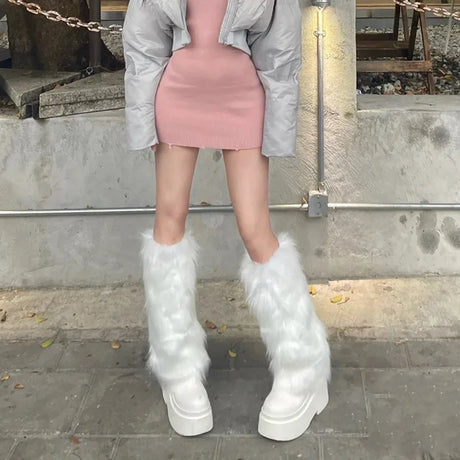 1/2Pairs Artificial Fur Plush Leg Warmers Women Autumn Winter Thermal Long Socks Girls Fashion Japanese Knee-length Stockings
