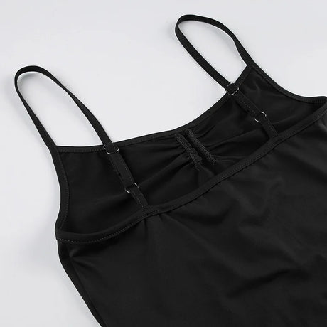 Women's Sleeveless Skinny Shirring Bodysuit Spaghetti Strap Black Solid Simple Basic Sexy Camisole for Vacation