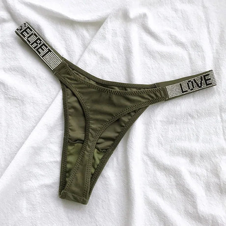 5Pcs Low Waist Sexy Panties Women Thongs Rhinestones Letter Diamonds G-string Sports Thong Shorts Briefs T-back Size S-XL