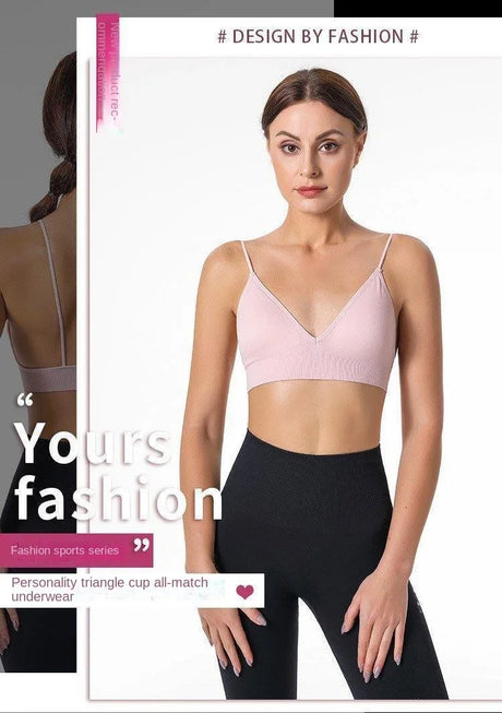 V Neck Seamless Triangle Cup Bra Camisole Underwear Wrapped Chest Women S M L Breathable Gather Up Sports Fitness Yoga Casual