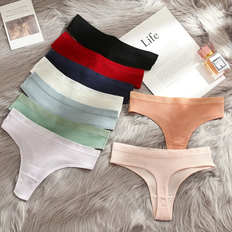 4Pcs Women's Panties Fashion Striped Thongs Soft Cotton Underwear Ladies Sexy Lingeries Sports Breathable G-Strings Cozy T-Back