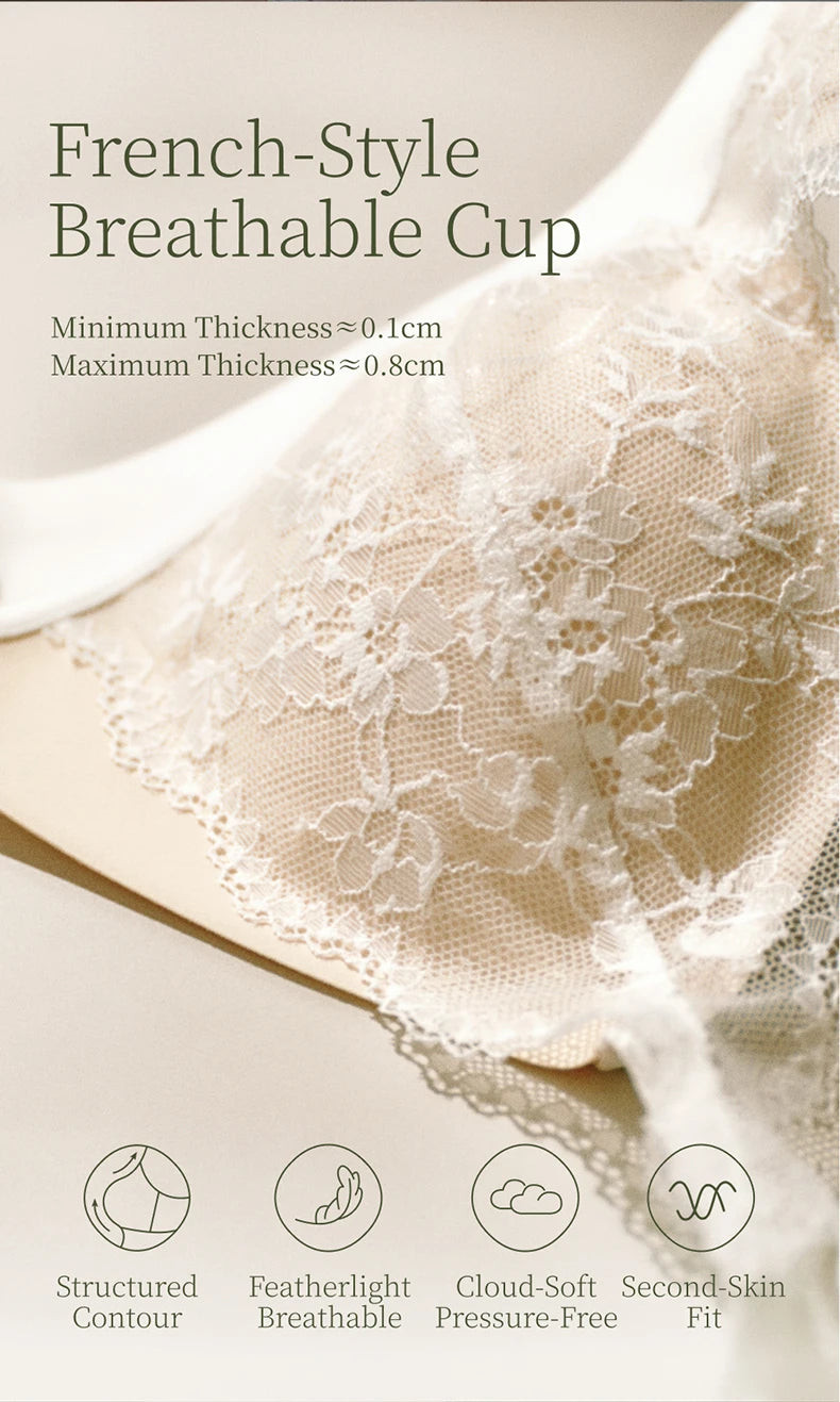 SUJIIN Sexy Wireless Lace Bras for Women Summer Push Up Plunge Deep V Small Chest Bra Lady French Breathable Lingeries MX326