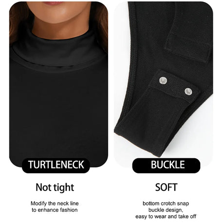 Women's Turtleneck Long Sleeve Bodysuit Women Jumpsuit Stretchy Layer Top Black Solid Color Slim Fit Overalls One Piece Outfit
