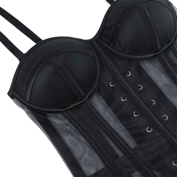 WSHKING Overbust Corset With Bra Korset Woman Strapless Bustier Top Mesh Women Lingerie Black White Sexy Lingerie