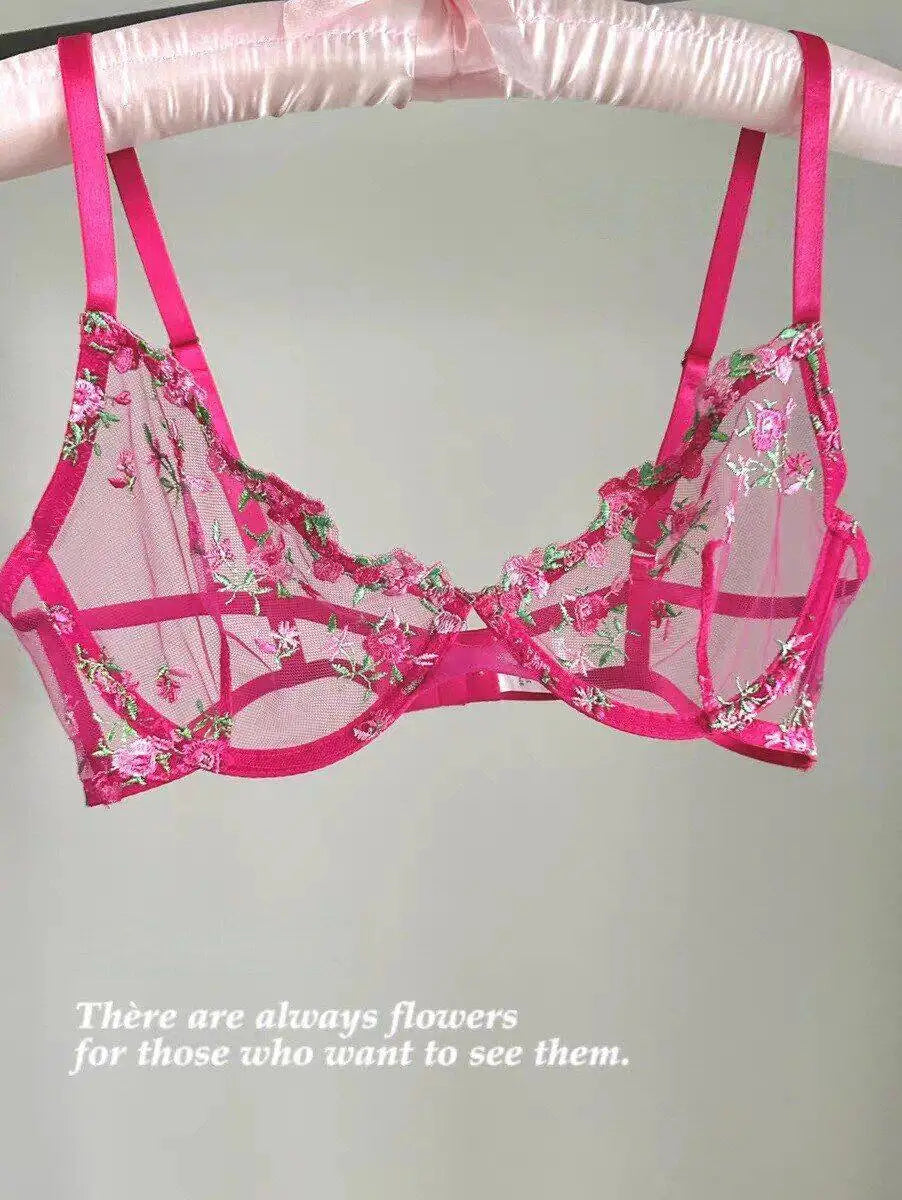 Sexy Sheer Lace Flower Embroidery Underwire Bra for Women, Large Breast Minimizer Anti‑Sagging Comfort Everyday Wear YEMOMO S‑XL