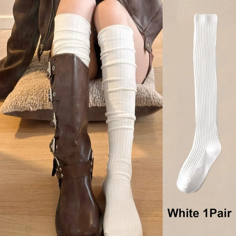 Fashion Pure Cotton Knee-high Socks Solid Color Keep Warm Calf Socks Foot Warmers Fall Winter