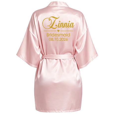 Customized Name Date Wedding Bathrobe Faux Silk Bridal Robe Bride Bridesmaid Wedding Robes Woman Bachelorette Hen Party