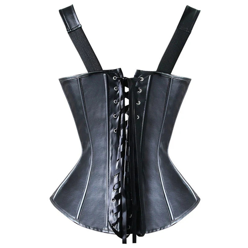 Faux Leather Harness Court Shaper Overbust Corselet Women Sexy Buckled Bustier Waist Trainer Vest Corset Overbust