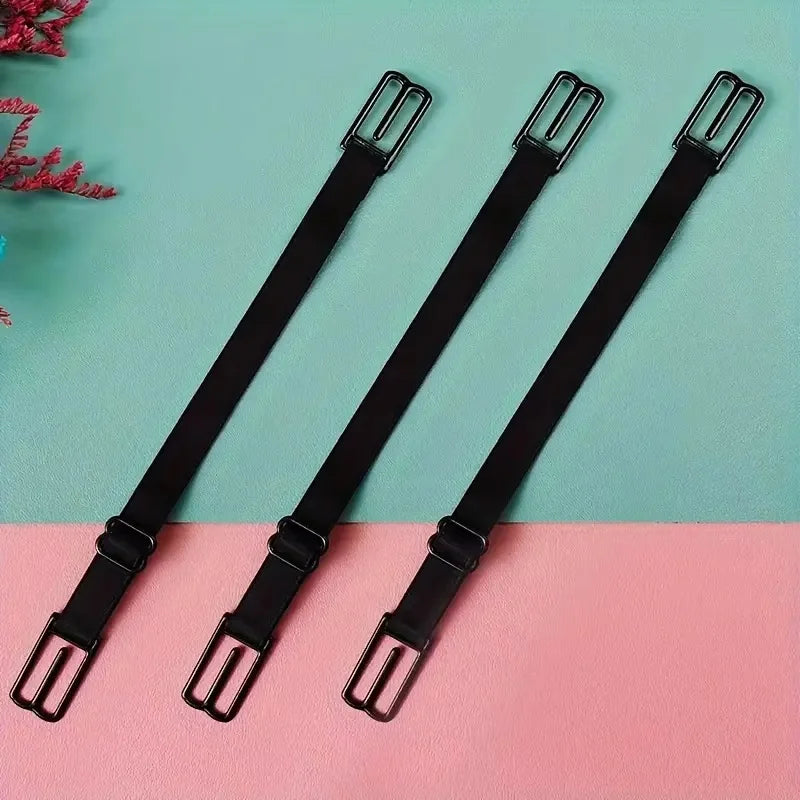 3-Pack Anti-Slip Bra Strap Holders | Adjustable Elastic Clips with Metal Buckles (Black/White/Beige)