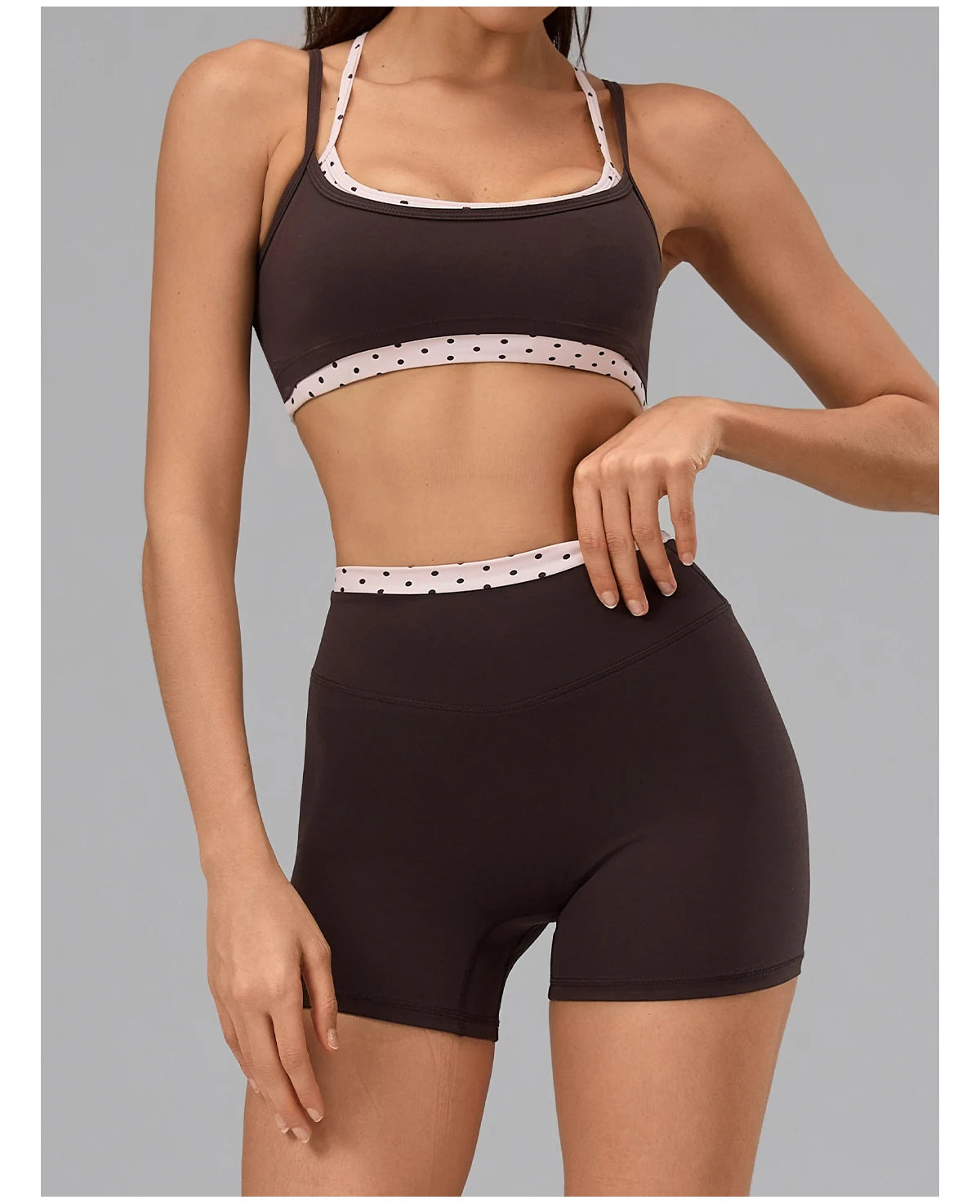 Hearuisavy 2Pcs Fitness Set Women Polka Dot Cross Back Sports Bra High Waisted Push Up Shorts Gym Quick Dry Workout Yoga Suit