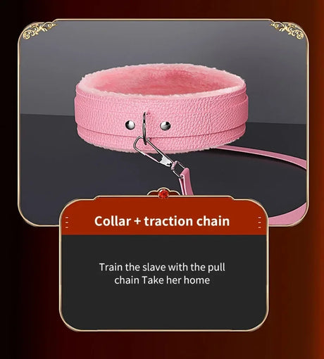 Couples BDSM Bondage Kit with Handcuffs Neck Collar Wrist Restraints Mouth Gag And Strap - Adult SM Sex Toys for Women's Fetish