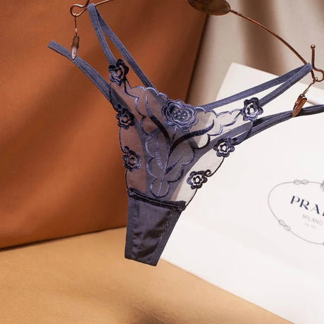 Women French Embroidery Panties, Low Waist Sheer Straps Seamless Breathable Plus Size Triangular Underwear