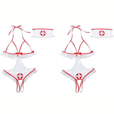 Nurse-Style Cosplay Lingerie Set, Maid-Style Hollow-Out Design Lingerie, Available in White and Black