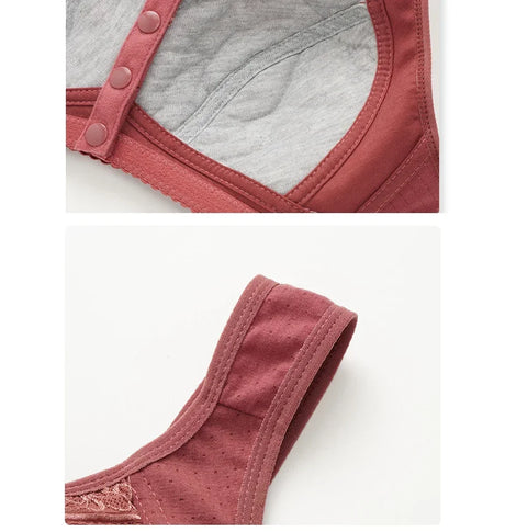 FallSweet Front Closure Cotton Bra for Women Plus Size Seamless Wireless Sports Bras Thin Underwear for Middle-Aged & Elderly