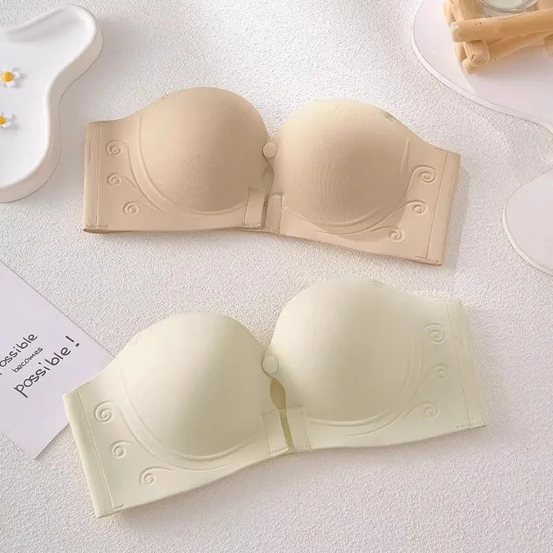 Front Fasten Balconette Bra Strapless - Lift Support Bralette Petite, Non Slip Invisible Comfort Everyday Wear Enhance Small Cup