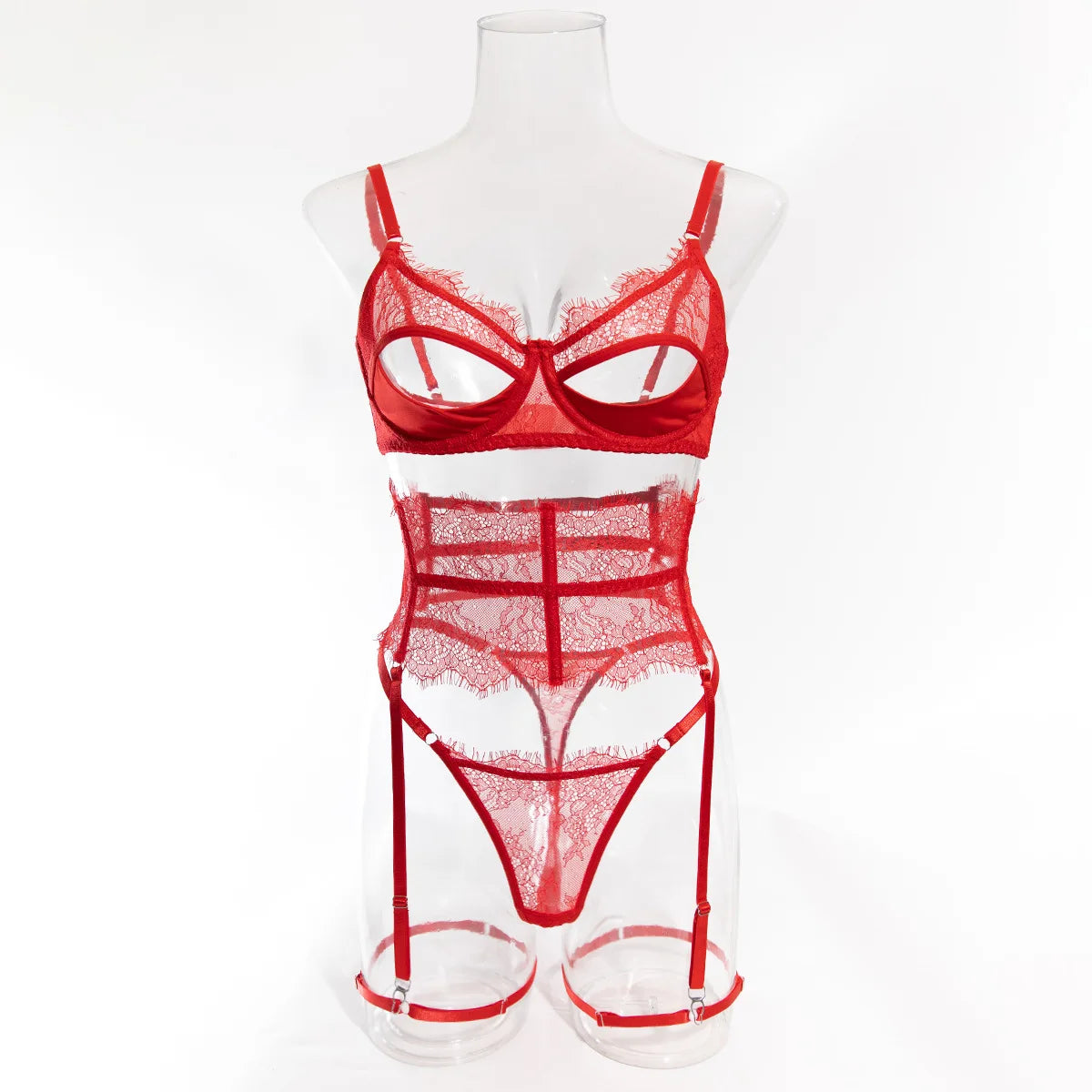 Diccvicc Eyelash Floral Lace Lingerie Cut Out Bra Wide Garter Underwear Set See Through Seductive Intimate Apparel Exotic Outfit