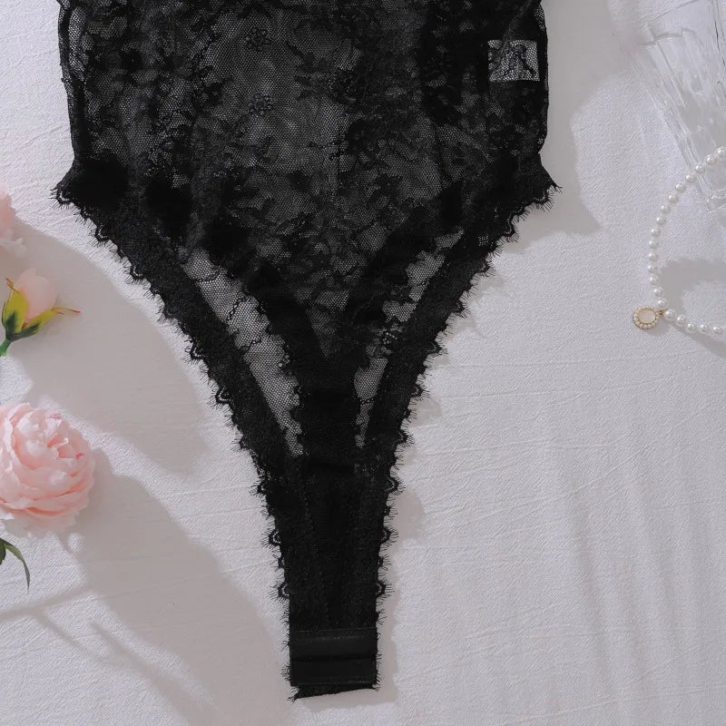 Seductive Bodysuits Sexy Open Crotch Backless Lingeries Ultra Hot Delicate Floral Lace See Through Body Thong Onepiece Underwear