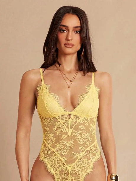 Silquee Women's Black Floral Lace-Trimmed See-Through Bodysuit,Elegant Charming Versatile Club Bodysuit,Perfect For Summer