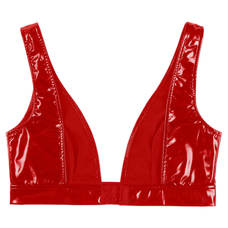 Womens Lingerie Fashion Wetlook Faux Leather Bra Sexy Wire-free No Pad Bra Top Brassiere Raves Pole Dances Costume Clubwear