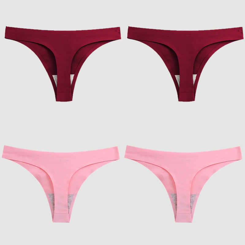 WarmSteps 4PCS/Set Sexy Women Panties Silk Satin Female Thongs Lingerie Soft Cozy Underwear Hot G-Strings Seamless Sports T-Back