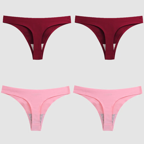 WarmSteps 4PCS/Set Sexy Women Panties Silk Satin Female Thongs Lingerie Soft Cozy Underwear Hot G-Strings Seamless Sports T-Back