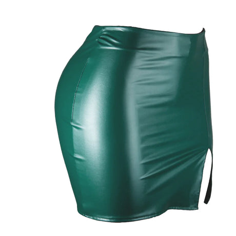 Women's Mini Skirt High Waist PU Leather Slim Slit Short Skirt Vintage Zipper Skinny Sexy Solid Black Leather Skirts for Women