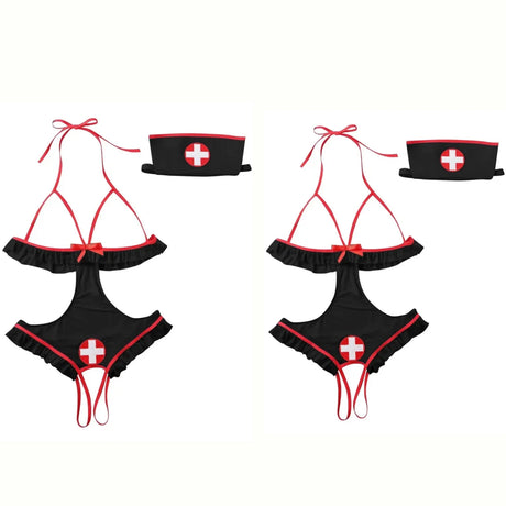Nurse-Style Cosplay Lingerie Set, Maid-Style Hollow-Out Design Lingerie, Available in White and Black