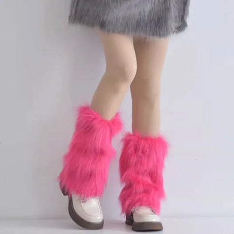 Furry Leg Warmers Women Sweet Lolita Leather-Buckle Plush Leg Covers Y2k Hottie Subculture JK Long Socks Punk Gothic Foot Covers