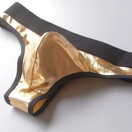 1pc Men Lacquer Leather Sexy Thong Nightclub Gay Sissy Breathable Pouch Underwear Underpants High Stretch Panties G-String