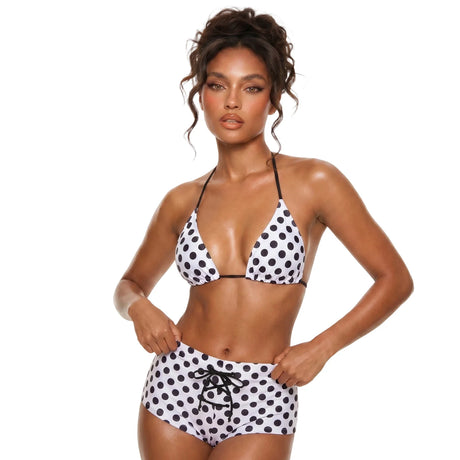 Women's Summer Tie-up Swimsuit,Bikini Top and Boy-Leg Shorts Set,Dot/Plaid Print Swimwear Beach Bathing Suit Biquini