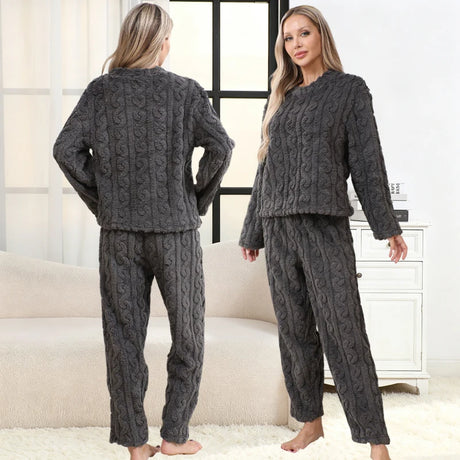 Women's Autumn and Winter Thermal Pajamas Sets Coral Velvet Jacquard Warm Loungewear Female Soft Comfortable Thickened Sleepwear