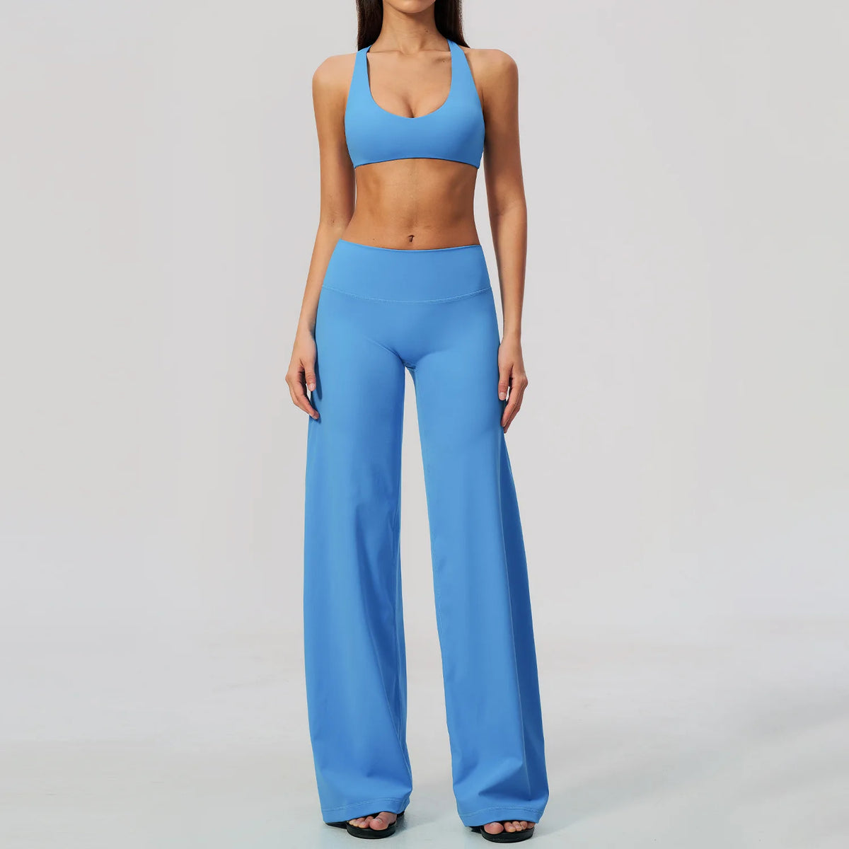 Women's 2/3Pcs Yoga Set Zip Jacket Sports Bra Cross Back Wide Leg Flare Pants Push Up Gym Set Workout Running Fitness Activewear