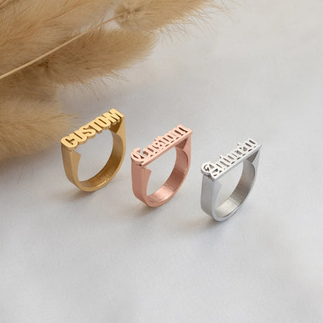 Personalized Stainless Steel Ring Customized Ancient English Name Ring Men's And Women's Jewelry Ring Gift For Family Or Friends