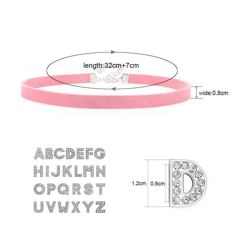 Sexy Rhinestone Letters Hotwife Collar Choker for Women Men DIY Customized Necklaces Pink Suede Leather Cosplay Jewelry Gift