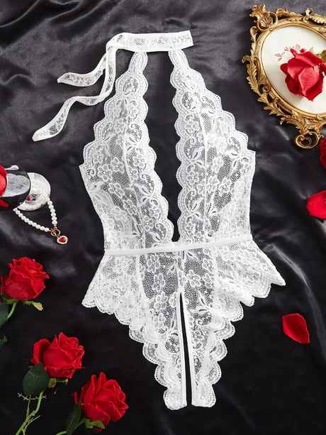 Transparent Lingeries Deep V Woman Underwear Set Backless G String Crotchless Bodysuit Push Up Bra and Panties Sets for Woman