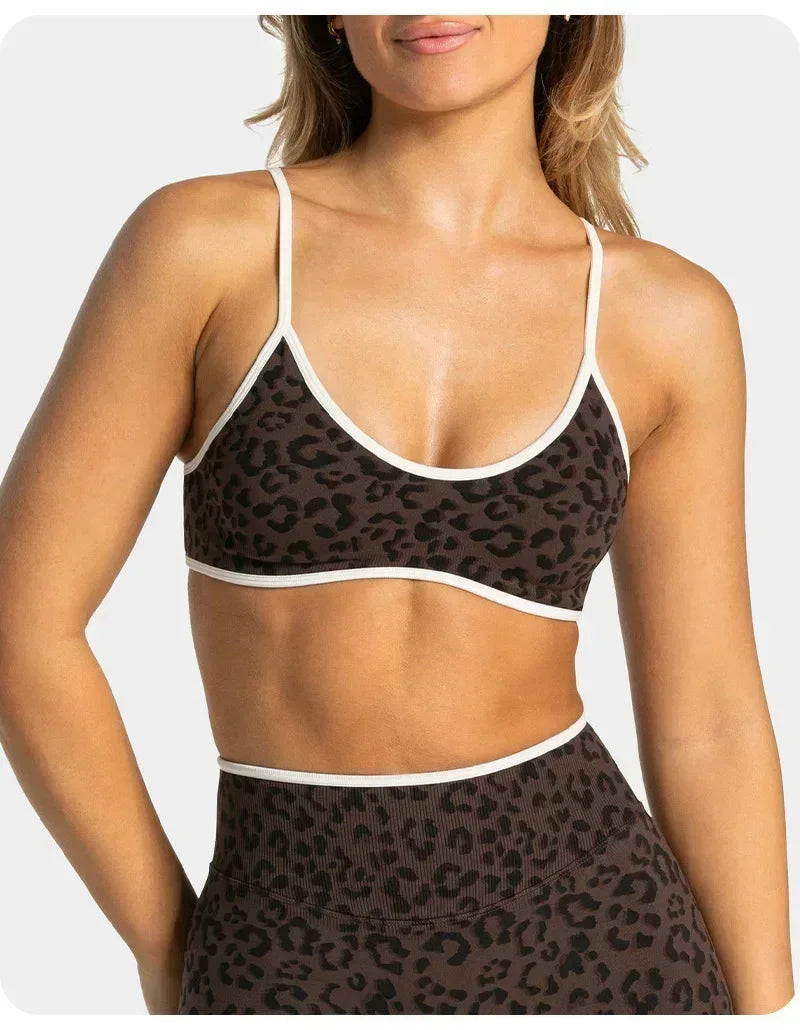 LOGO 2pcs High Quality Yoga SetNew Leopard Print Sports Underwear, Shockproof Butt Lift Workout Sports Trousers Women Activewear