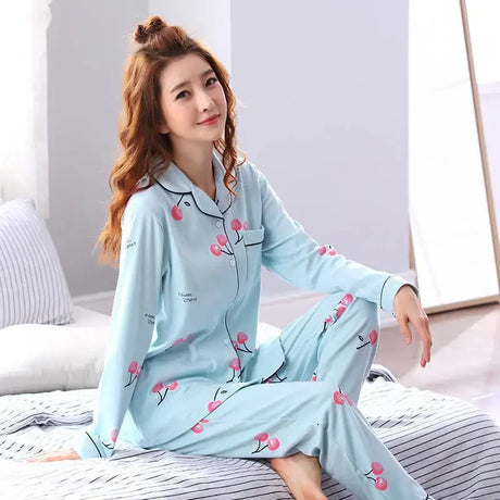 Women's Pajamas Set V-Neck Button down Top and Trousers Sleepwear Homewear Casual Nightwear Loungewear Autumn Winter Two-Piece