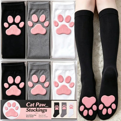 1 Pair 3D Cat Paw Meat Pad Knee High Socks, Home Floor Socks,Creative Funny Socks For Girls
